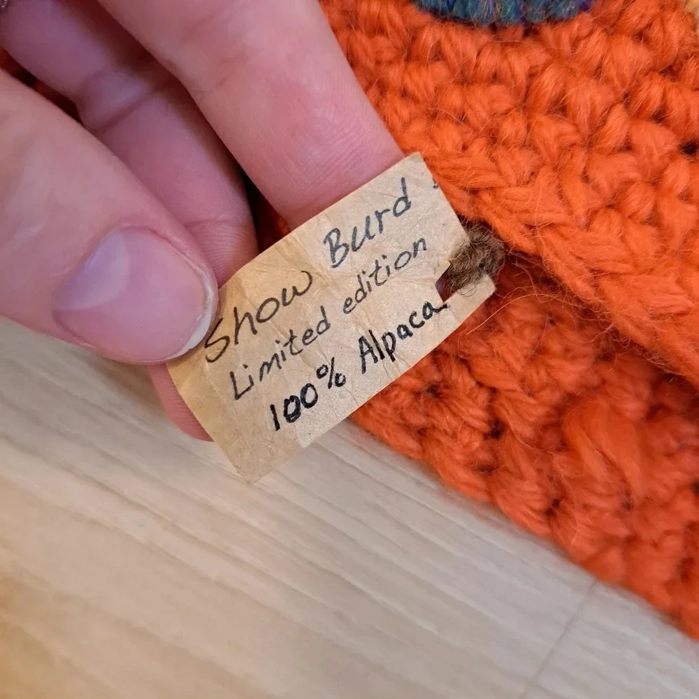 NEW Show Burd Crochet Orange Bird 100% Alpaca Outdoor Warm Cute Unisex Kids Hat‎
